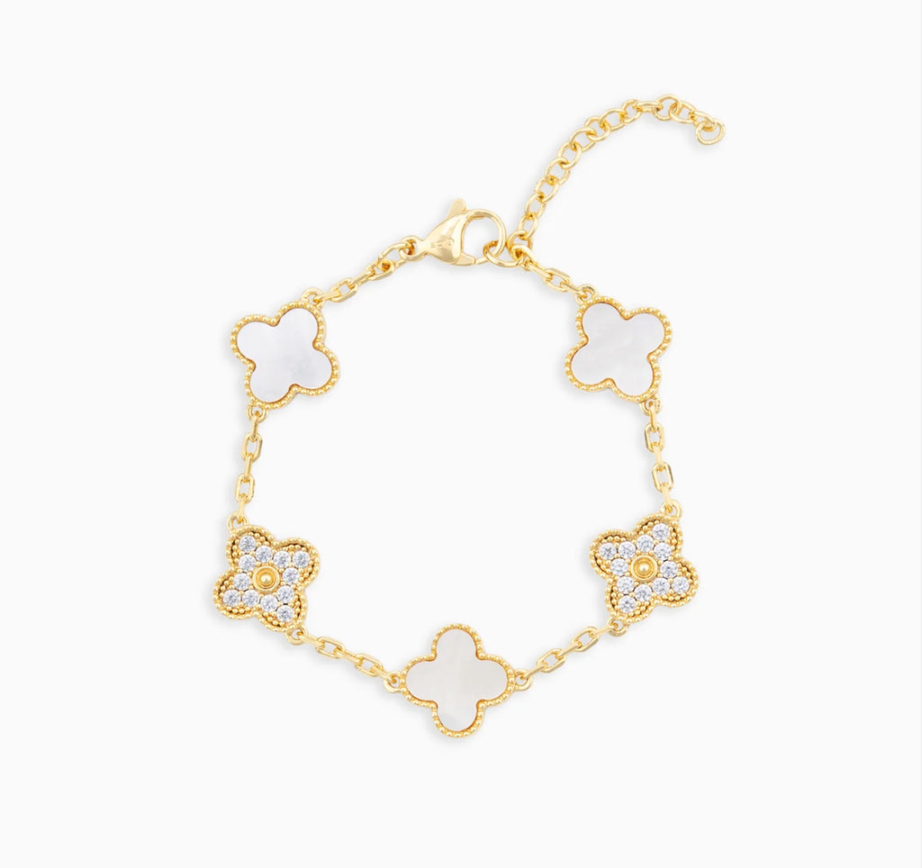 Bracelet Trèfle en Perles Glacées & Or
